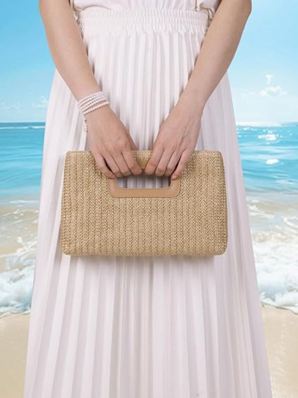 Clutch Handbags for Women, Shoulder Crossbody Purse with Gold Chain, Khaki